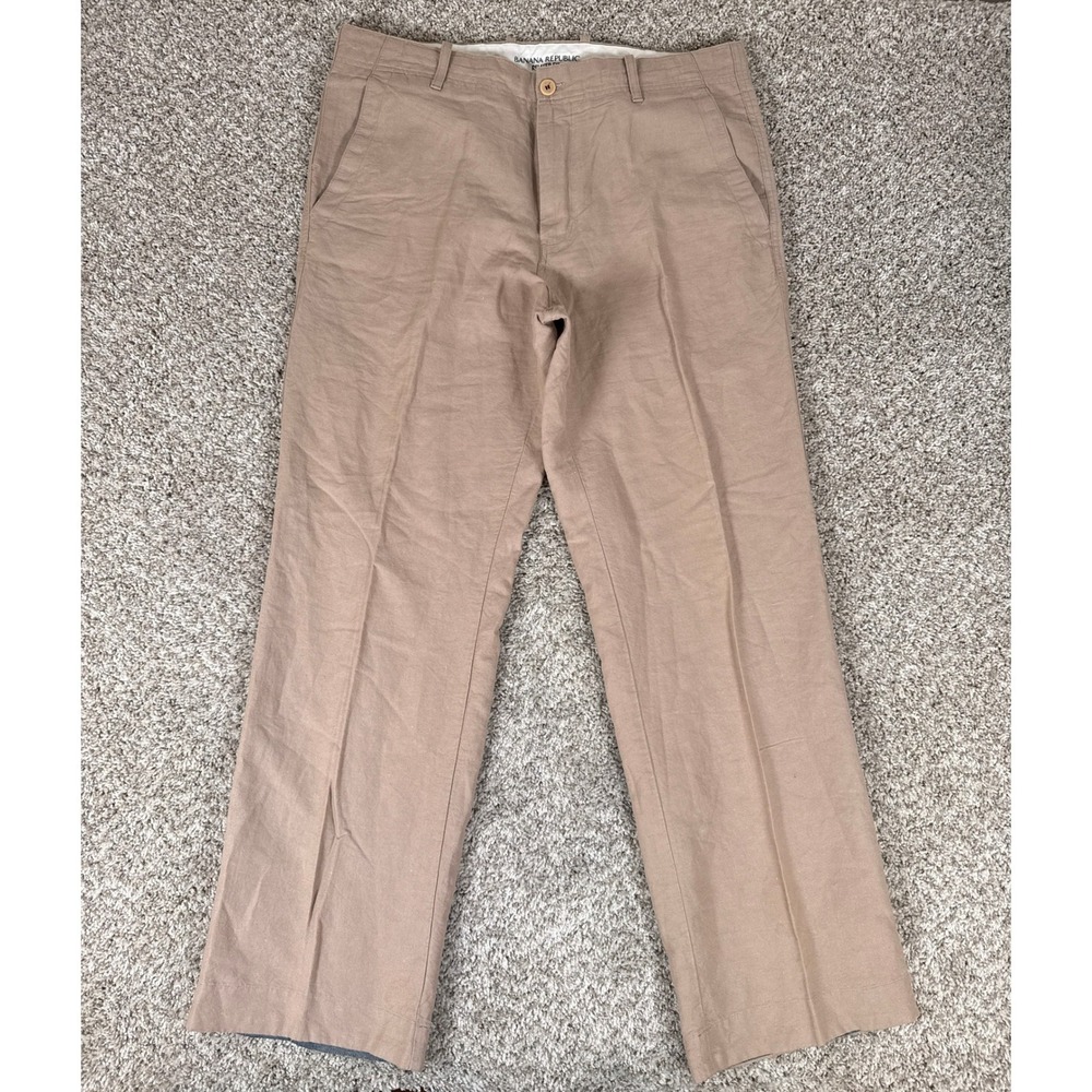Banana Republic Pants Mens 35x32 Tan Linen Blend Chino Relaxed Fit Drawstring